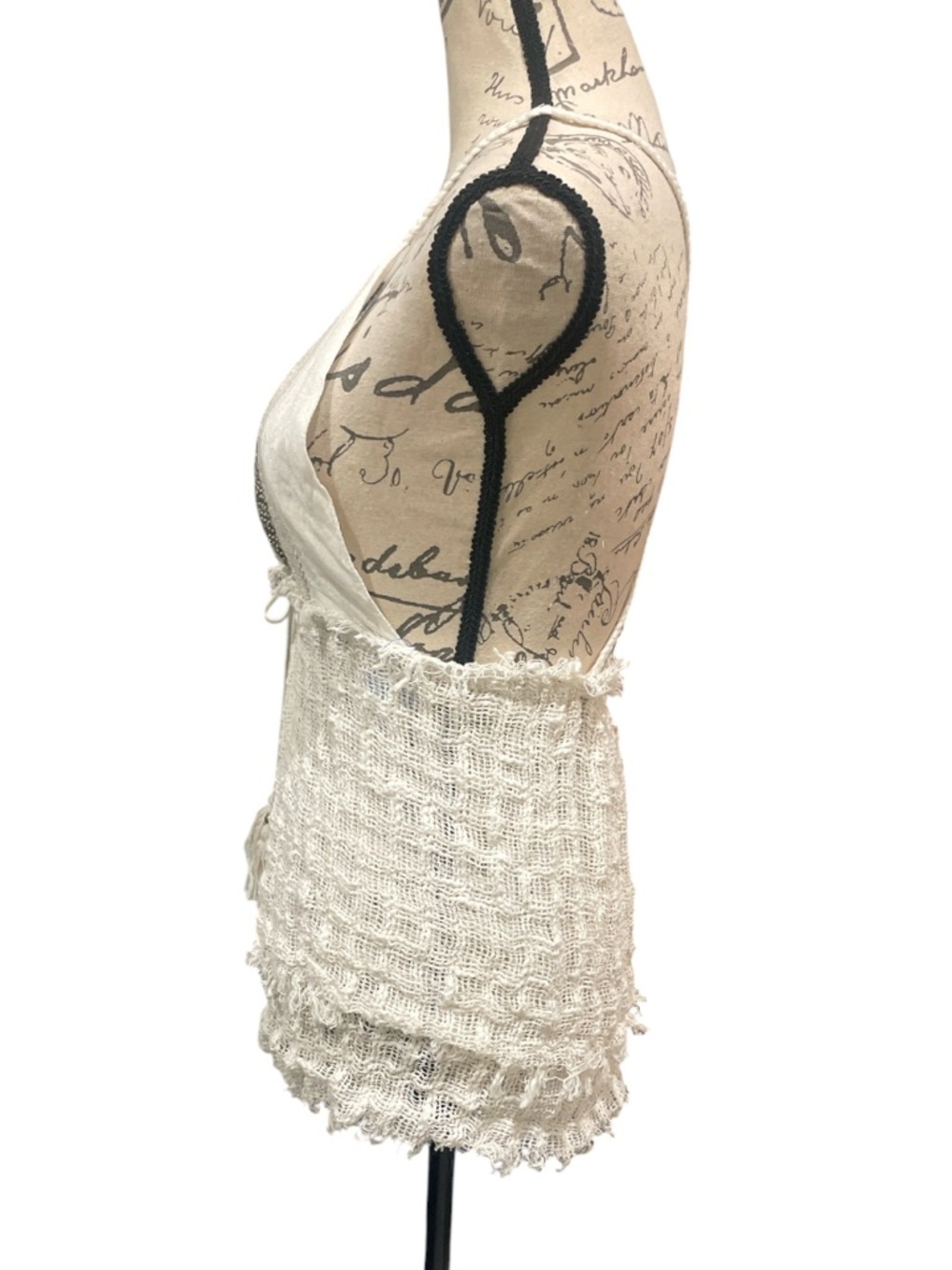 PAHIESA Formentera Boho Crochet Gauze Tie Front Top Open Back Fringe - Picture 5 of 9
